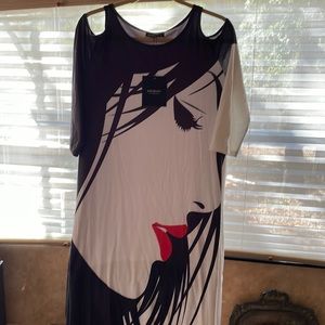 NWT szM Cotton super soft black white red below knee dress